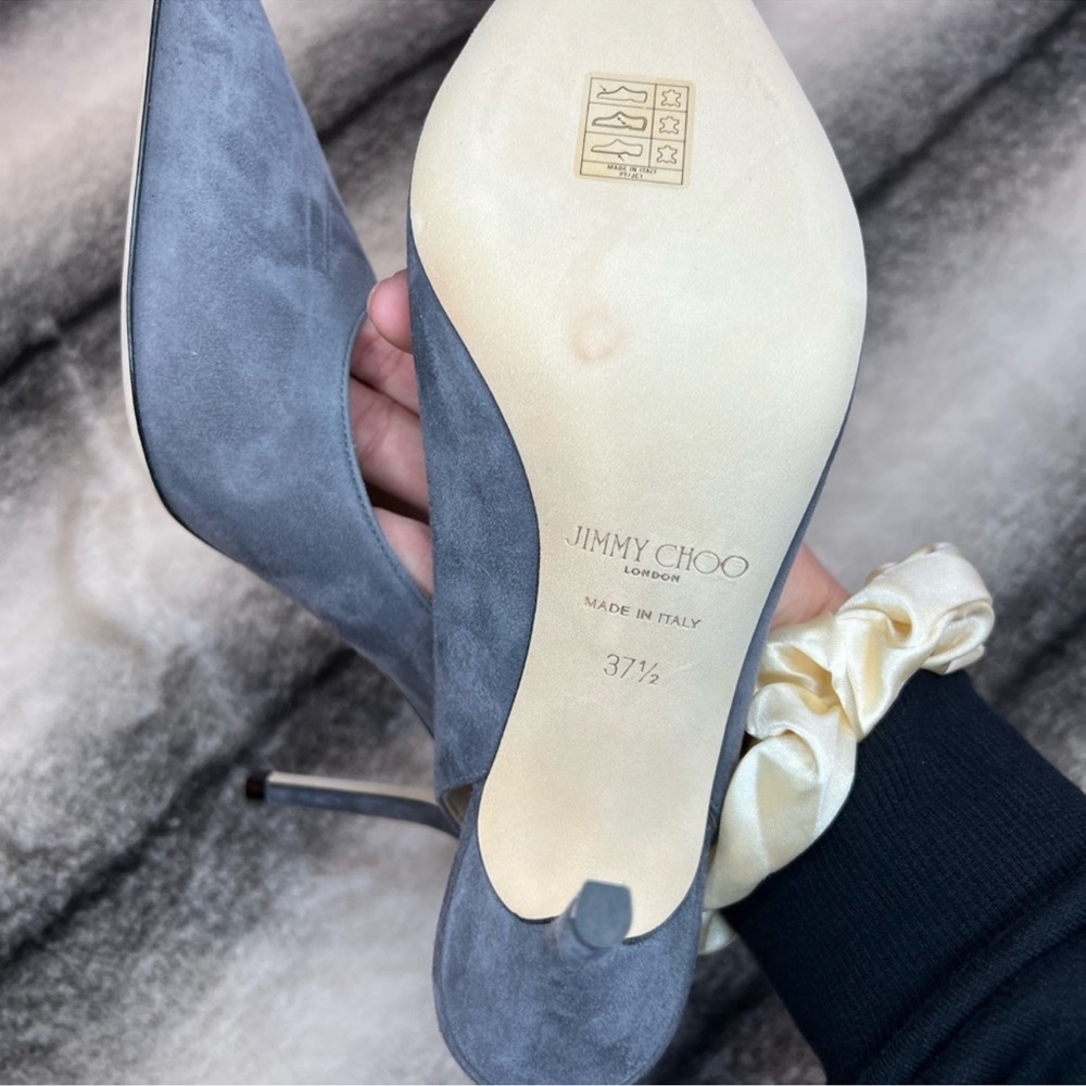 Jimmy Choo Ivy 85 mm Dusk Grey Suede Point Toe Slingback Heels - Picture 7 of 10